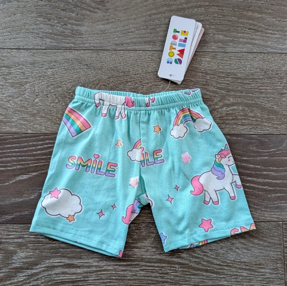 NWT Dot Dot Smile Lot of 2 Heart Unicorn Rainbow Kick Shorts Size 3/4